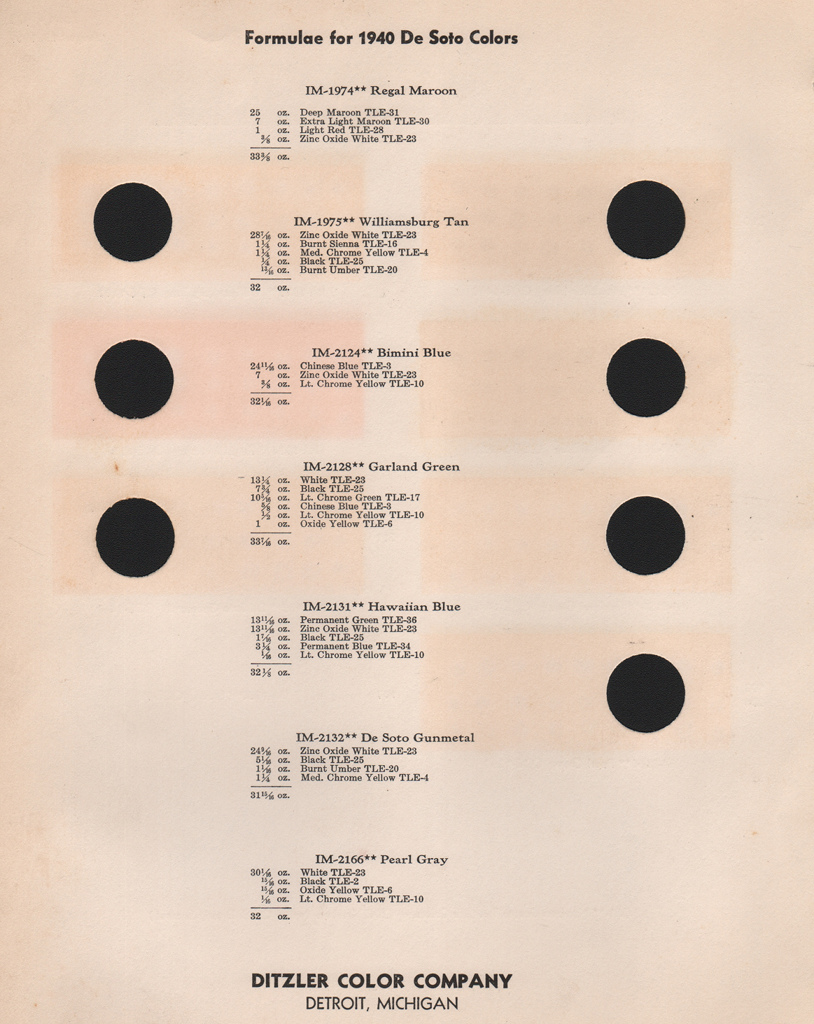 1940 DeSoto Paint Charts PPG 2
